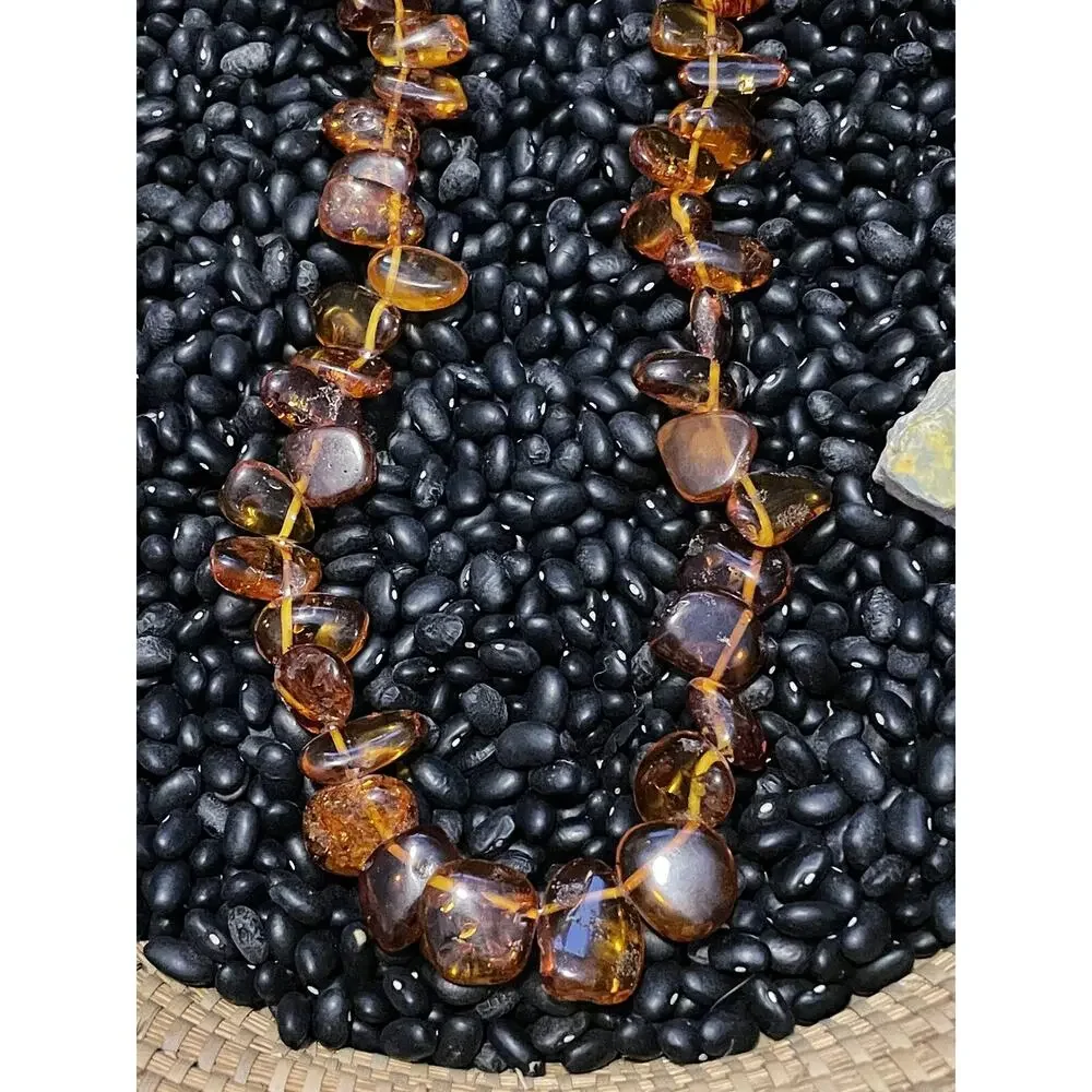 Vintage Honey Amber Baltic Sea~Nuggets Chips Necklace Scroll Close~24”